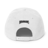 Back view of a white hat with a black Hmongous logo.