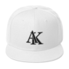 Front view of a white hat with a black Alaska abbreviation